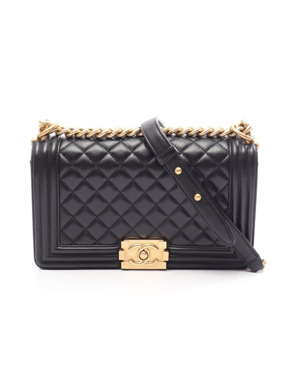 Chanel Shoulder Bag Boy Black Lambskin Boy Chain